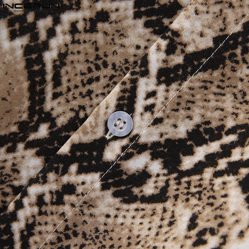 Áo sơ mi INCERUN cổ đứng tay 3/4 in họa tiết da rắn phối nút cá tính dành cho nam