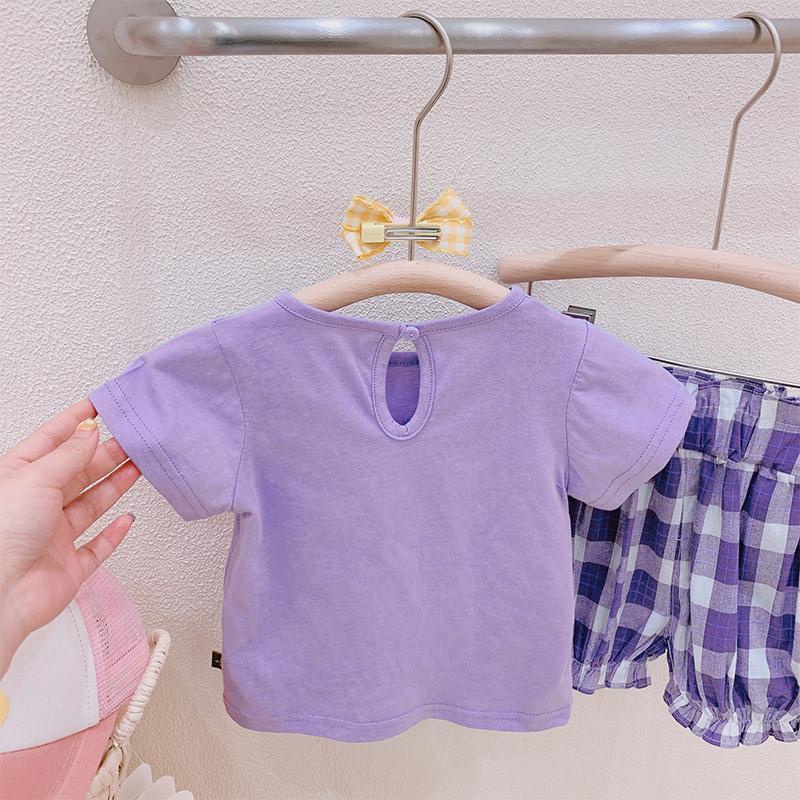 Set Áo Thun Hoa + Quần Short Kẻ Sọc Caro Trẻ Trung Thời Trang Hè Phong Cách Hàn Quốc 2023 Mới Cho Bé Gái