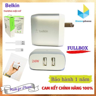 [SIÊU CHẤT] Bộ Sạc Nhanh Chính Hãng Cao Cấp BELKIN. 2 Cổng USB-A 24W Thương Hiệu Mỹ. Chứng Nhận MFi, Tặng dây cáp 1,5m