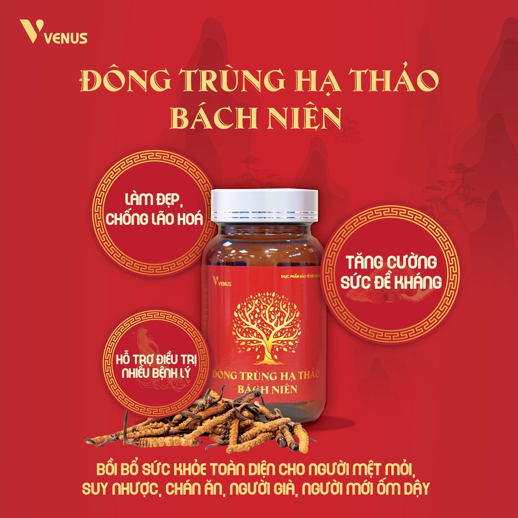 Đông trùng hạ thảo Bách Niên - Hỗ trợ bồi bổ sức khỏe, giúp tăng cường thể lực, hỗ trợ giảm mệt mỏi, suy nhược cơ thể