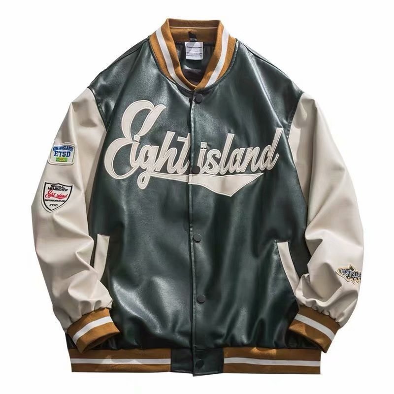 Áo Khoác Bóng Chày Bằng Da Pu Dáng Rộng Phong Cách Đường Phố Hàn Quốc