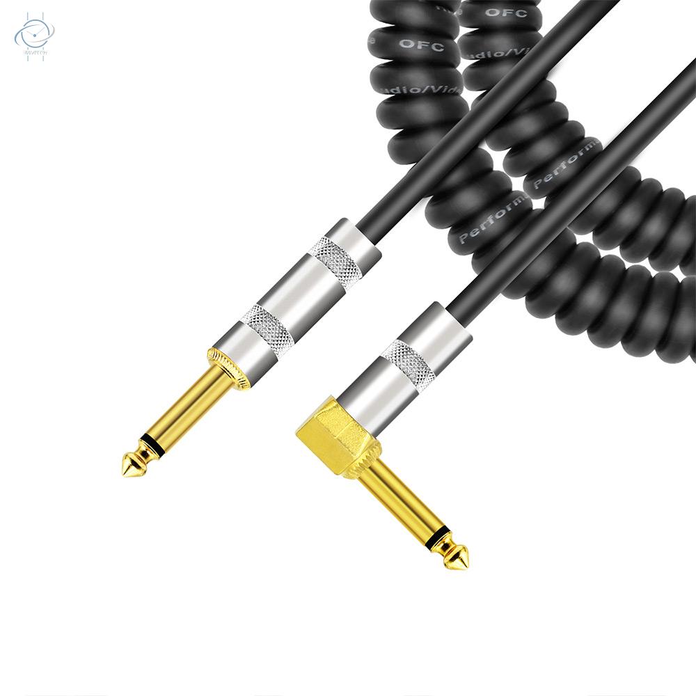 ♫Curly Musical Instrument Audio Guitar Cable Cord 1/4 Inch Straight to Right-angle Gold-plated TS Plugs PU Jacket for Electric Guitar Bass Mixer Amplifier Equalizer Max. 3 Meters Usage Length