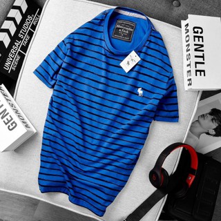 Áo thun nam không cổ thun cotton 100% xanh sọc M XL