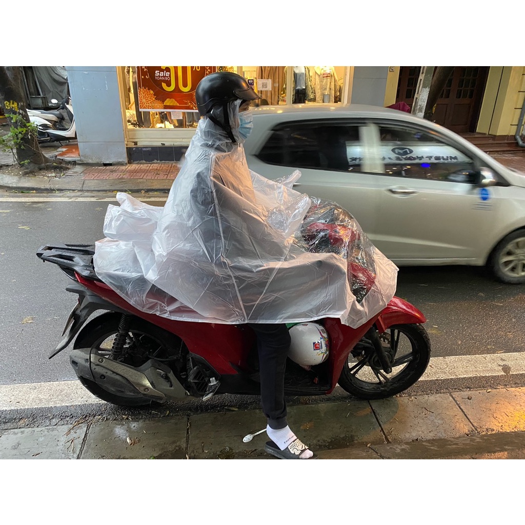 Áo Mưa Trong Suốt Thời Trang WHITE CLOUDY Thành Long 1 Mũ - 2 Mũ Siêu Dai