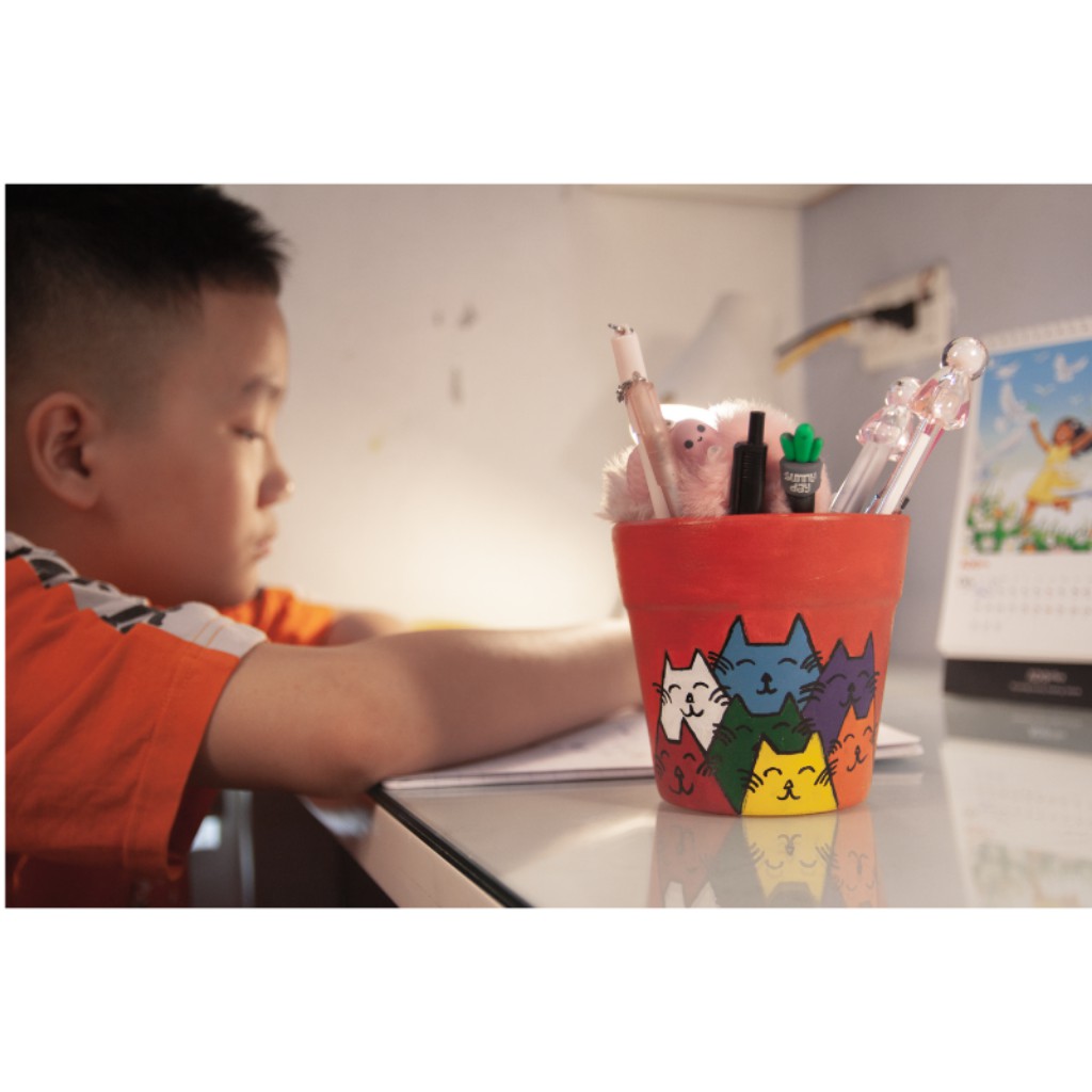 Chậu Cây Cảnh 🔷 Họa Tiết Mèo 🔷 Chậu vẽ tay màu Acrylics An Toàn Cho Sức Khỏe