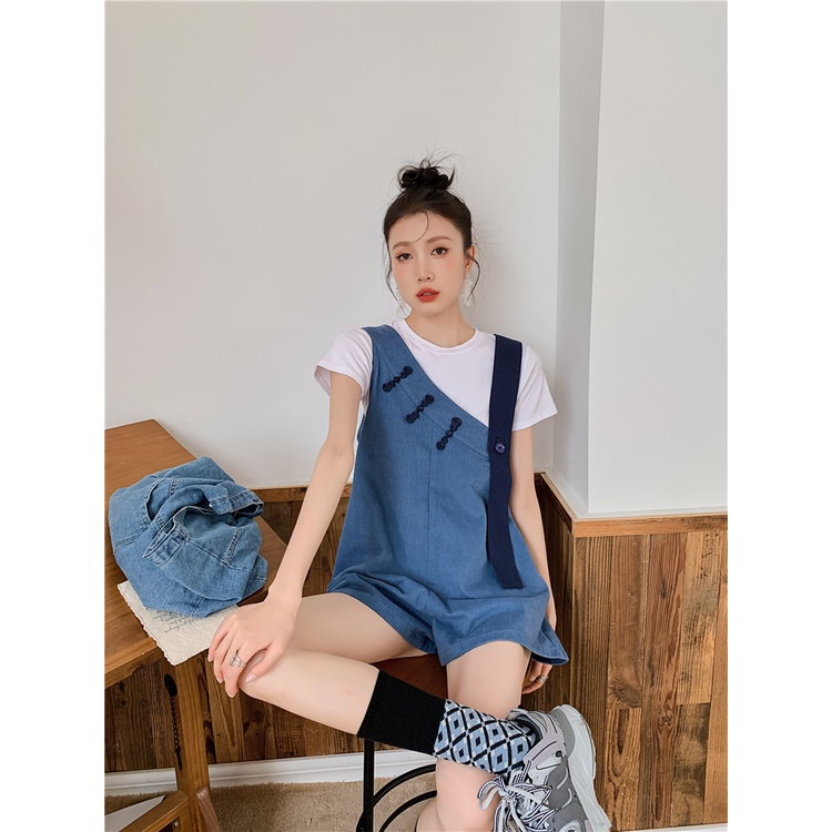 Jumpsuit Ngắn Hai Dây Dáng Rộng Thời Trang Mùa Hè Hàng Mới 2022