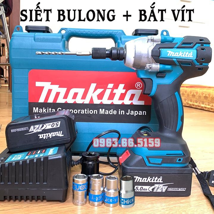 [Chính Hãng] Máy siết bulong Makita 72v, 2 pin, đầu 2 trong 1, 100% dây đồng, không chổi than, tặng đầu khoan