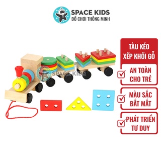 Đồ chơi gỗ cho bé Space Kids Đoàn tàu hỏa gỗ thả hình khối thông minh nhiều màu sắc cho bé phát triển trí tuệ