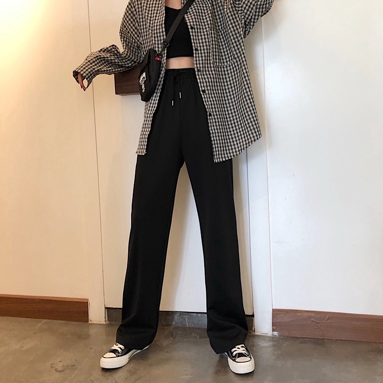 SUXI Quần dài ống rộng lưng cao phong cách Hàn Quốc hợp thời trang