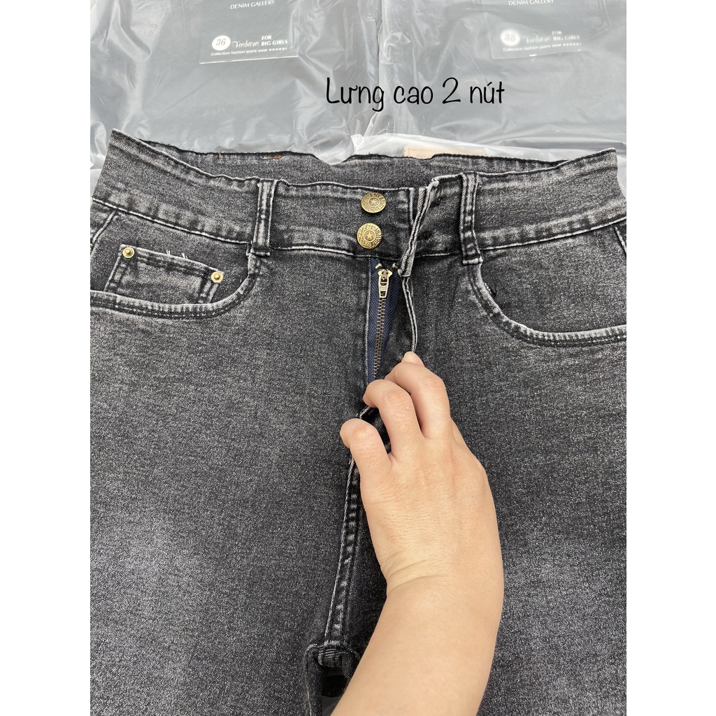 Quần jeans ngố lửng BigSize co dãn mạnh, màu xám xước, lưng cao 4288