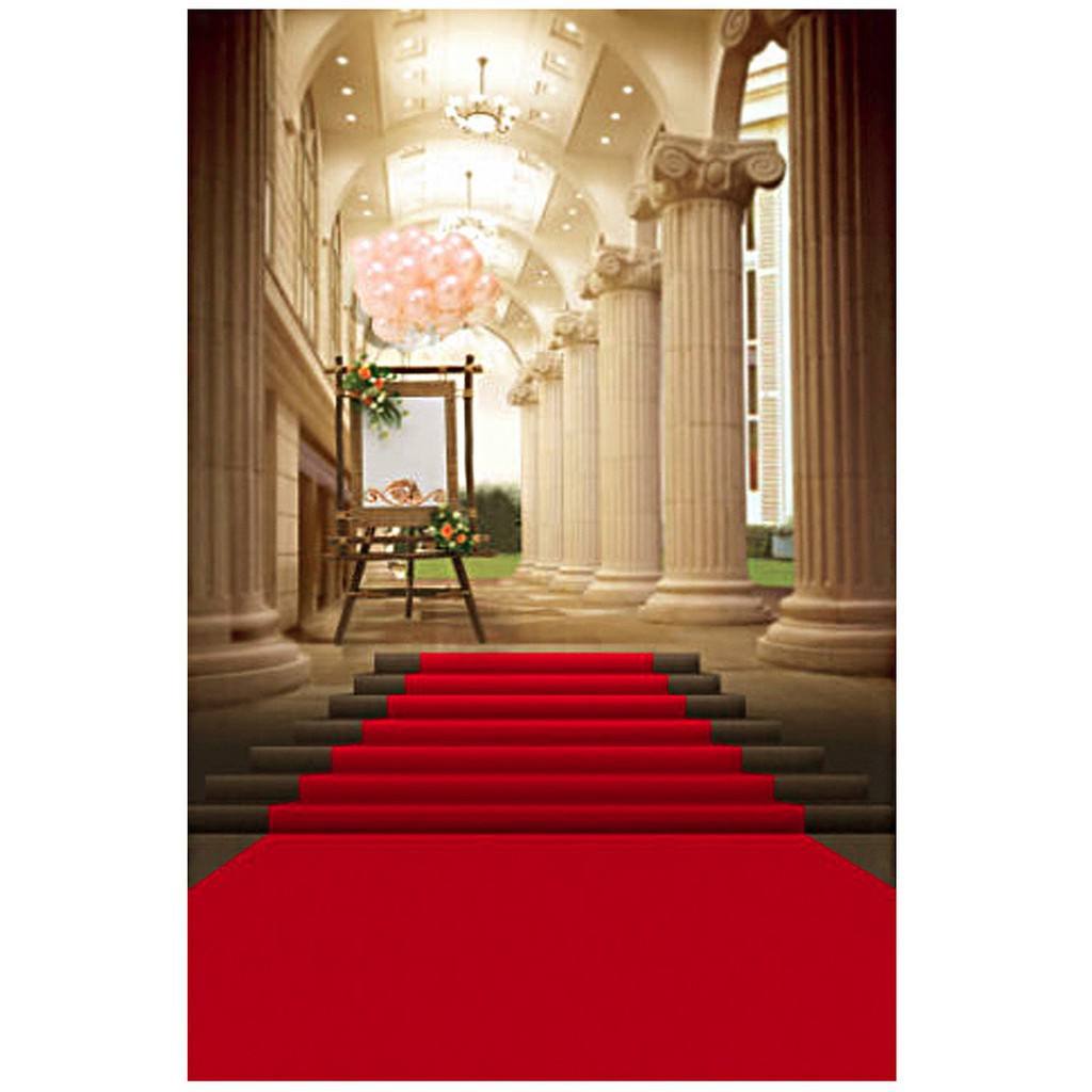 Thảm đỏ phong cách cung điện Châu Âu làm phông nền chụp ảnh studio đám cưới 5x7ft