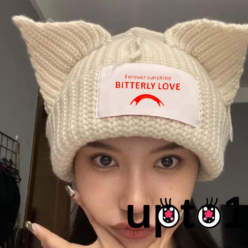 Mũ Len Beanie Dệt Kim Họa Tiết Tai Mèo Thời Trang Thu Đông Màu Be / Đen / Xanh Dương