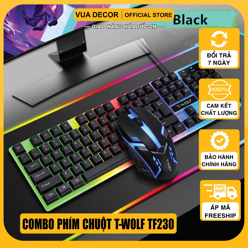 Bộ Bàn Phím Giả Cơ Chuột Gaming Gear TWOLF TF230 Led RGB 3D Kết Nối Cổng USB Dây Dài Dây Dài 1,3M Tặng Lót Chuột Mini