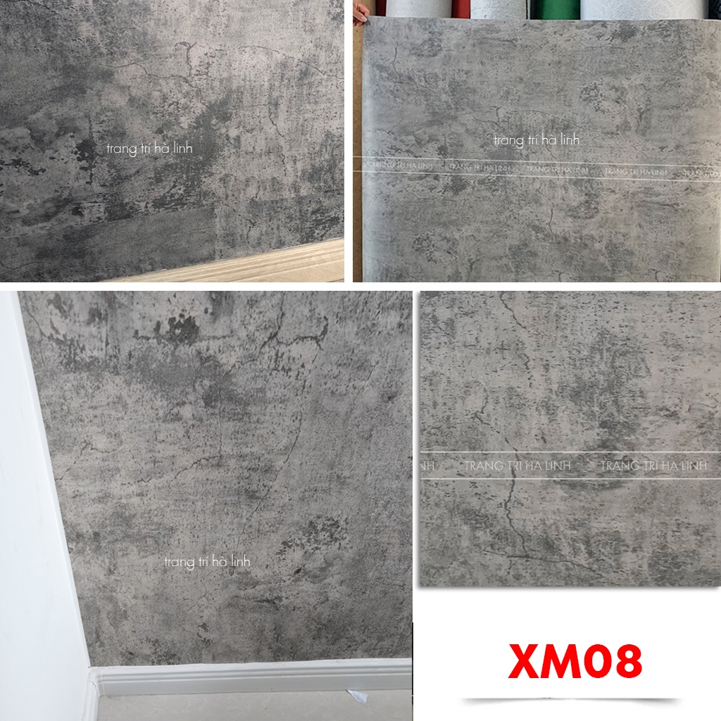 Decal dán tường giả xi măng bê tông xám khổ 1.2mx0.5m chống thấm nước