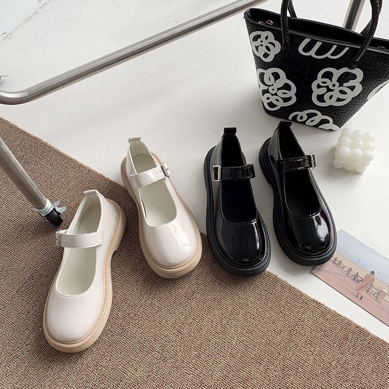 Giày lolita da bóng mũi tròn đế độn 3cm phong cách Nhật Bản- giày đốc da bóng học sinh