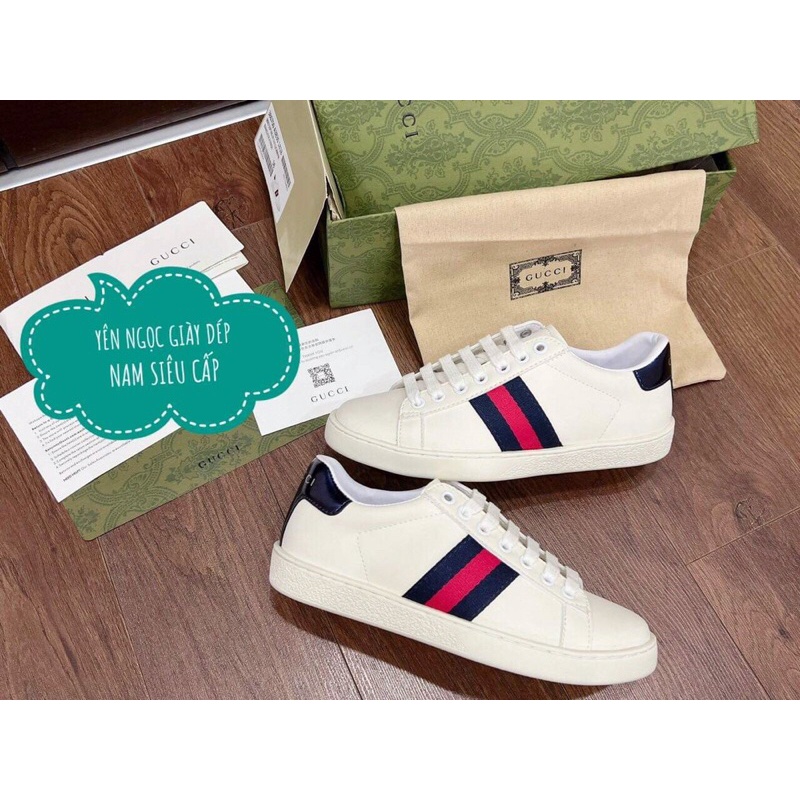 Giày gucci ace 3 sọc siêu cấp . Giày gc trắng buộc dây kèm hôp xanh