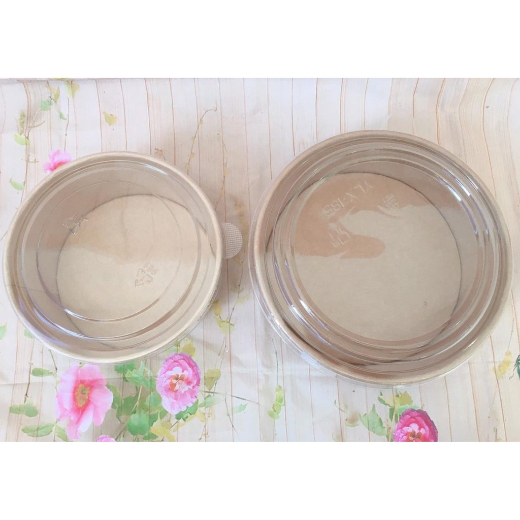 Hộp giấy tròn Kraft 750ml/ 1000ml kèm nắp Combo 10 hộp giấy tròn lắp nhựa trong đựng đồ ăn, bánh