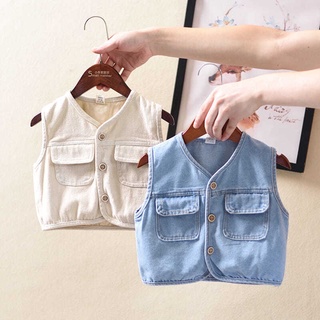 Áo Khoác Denim Không Tay Phong Cách Hàn Quốc Thời Trang Xuân Thu Cho Bé Trai / Gái