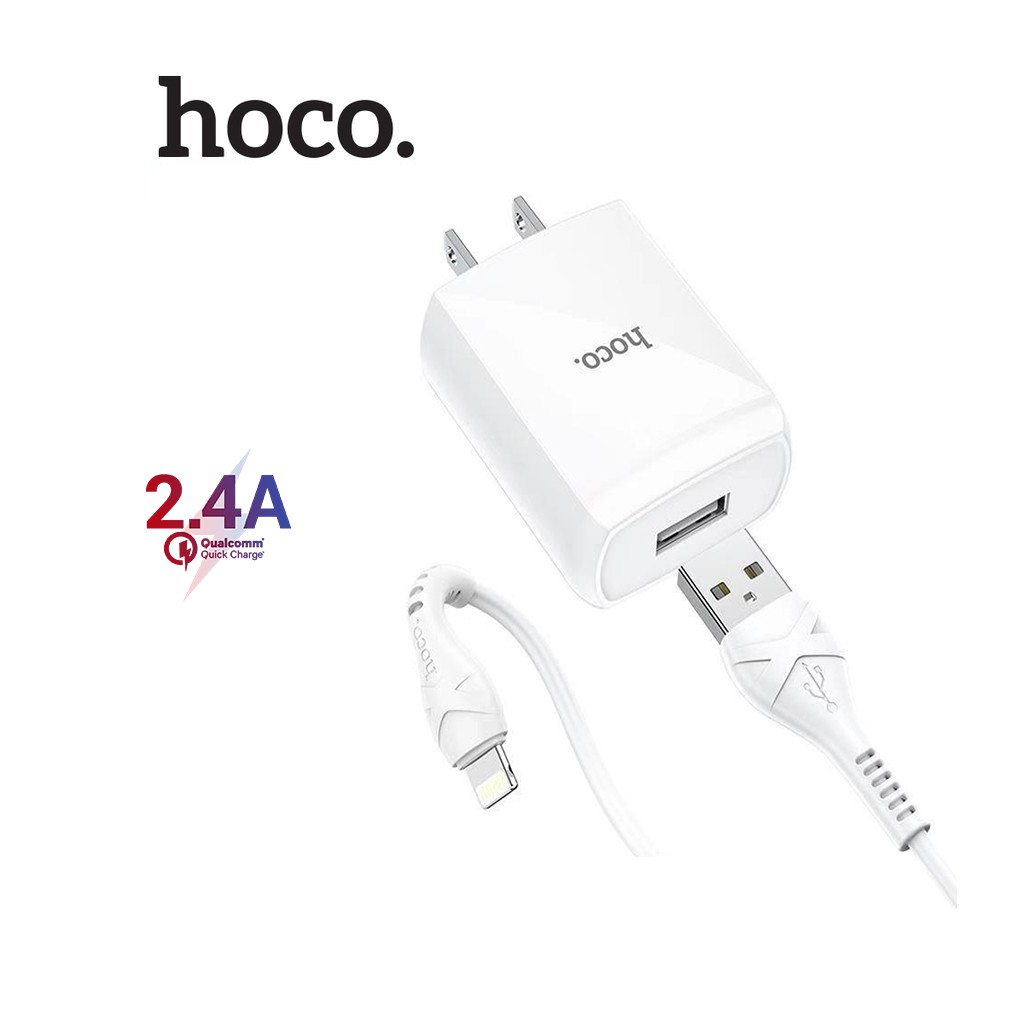 Bộ sạc 2.4A Hoco DC13 chuôi dẹt 1 cổng Usb kèm dây sạc dài 1M cho IP/tablet táo