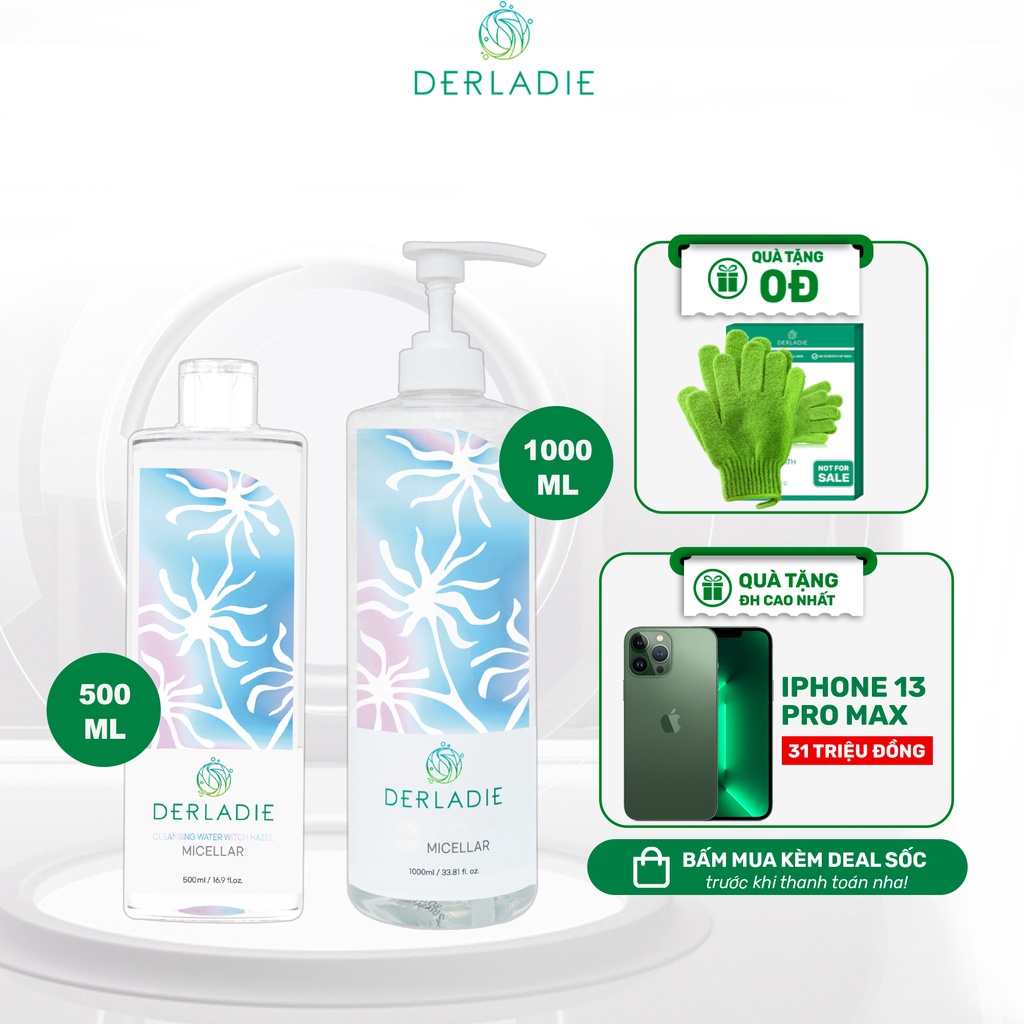 Nước Tẩy Trang Làm Sạch Sâu Cho Da Mụn Derladie Cleansing Water Witch Hazel