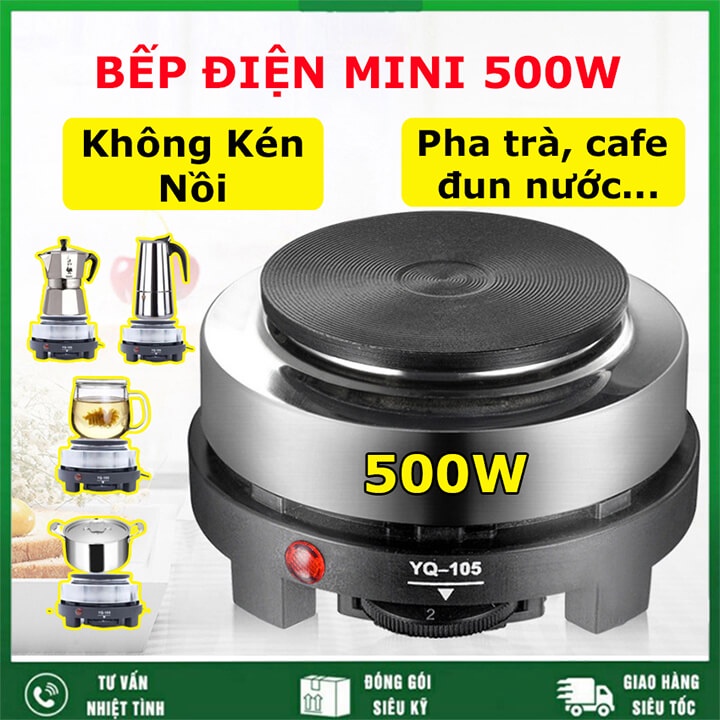 Bếp điện mini 500W đa năng không kén nồi chuyên dùng cho ấm pha cafe moka pot, bếp điện pha trà, cà phê, đun sáp