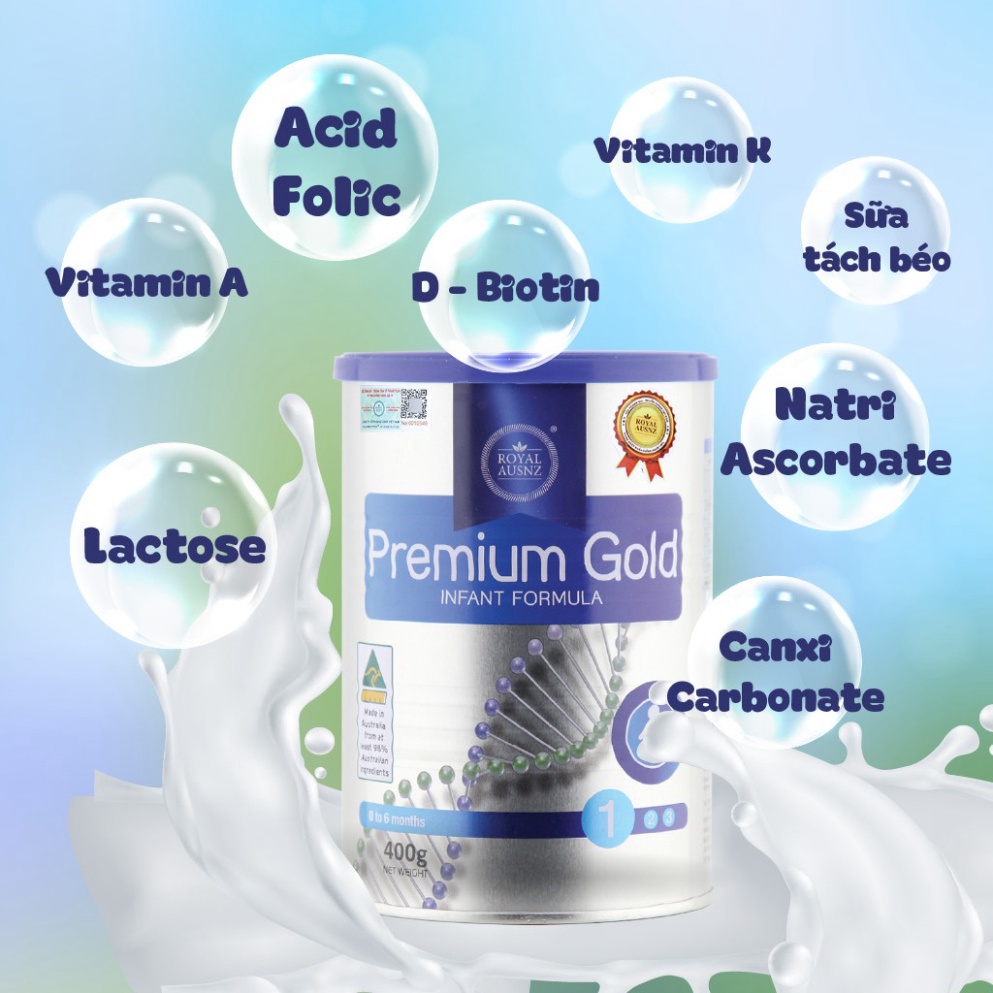 Sữa Bột Hoàng Gia Úc Premium Gold Số 1 Bổ Sung Vitamin, Khoáng Chất Cho Trẻ ROYAL AUSNZ (400g-900g)