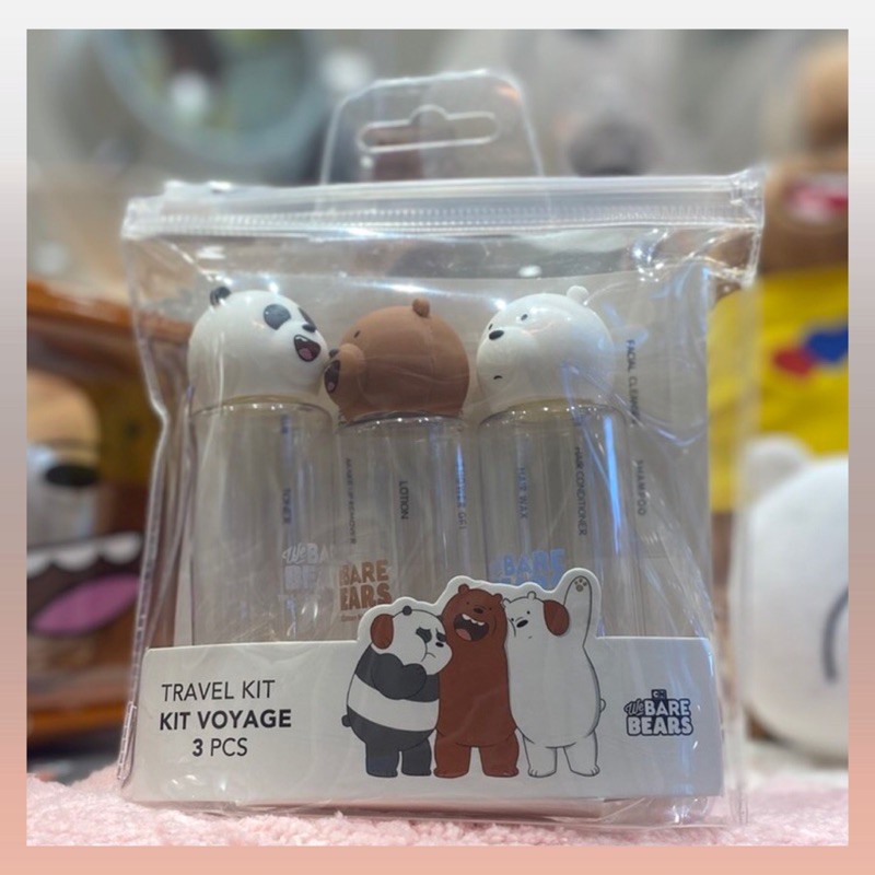 Set bình chiết mỹ phẩm du lịch 3 món anh em gấu We Bare Bears Chúng tôi đơn giản là gấu chính hãng Miniso