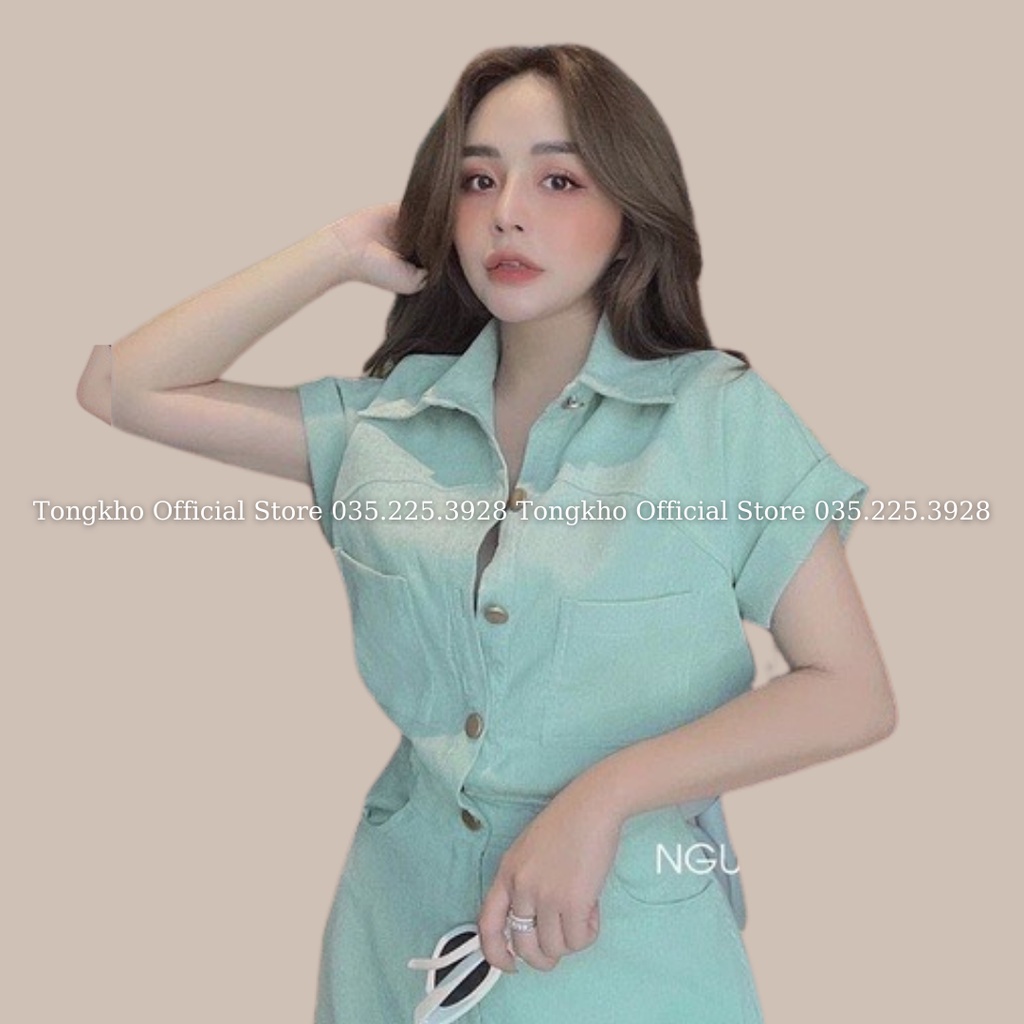 Bộ Jumpsuit nữ BIGSIZE cổ sơ mi liền quần gập gấu chất nhung tăm cực xinh 151