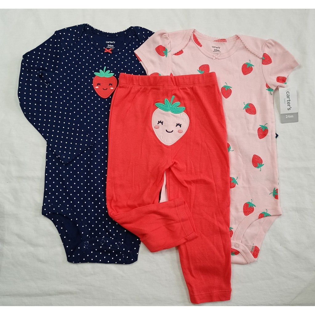 Bodysuit cho bé ngắn tay họa tiết dâu tây chất liệu cotton từ 0-24 tháng ❤16627311a