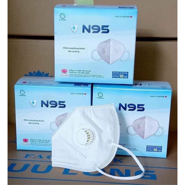 Khẩu Trang N95 - KN95 Chính Hãng Thương Hiệu Cửu Long Có Van Thở (hộp/10c)