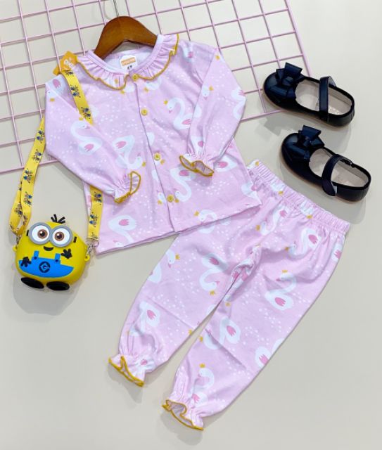 Bộ Dài Tay Bé Gái Thu Đông Cotton Xuất Dư 12-22kg