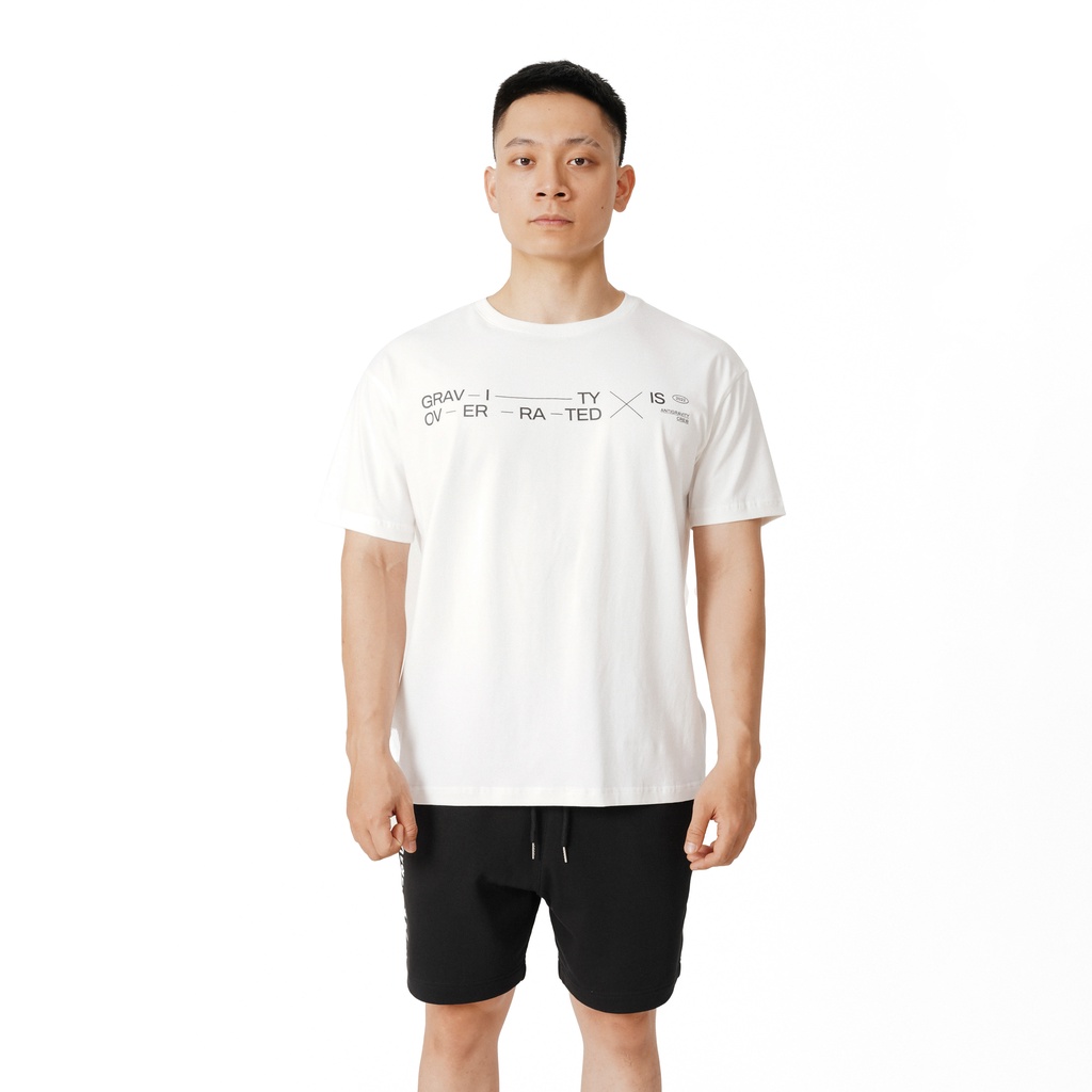 Áo thun nam cổ tròn AGCR phông nam trơn cotton 4 chiều dáng boxy GRAVITY IS OVERRATED T-SHIRT - WHITE