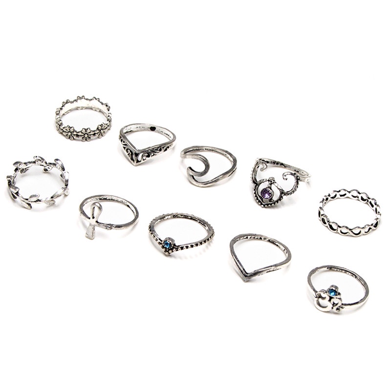 Set 10 Nhẫn Đốt Ngón Tay Nhiều Kiểu Đính Pha Lê