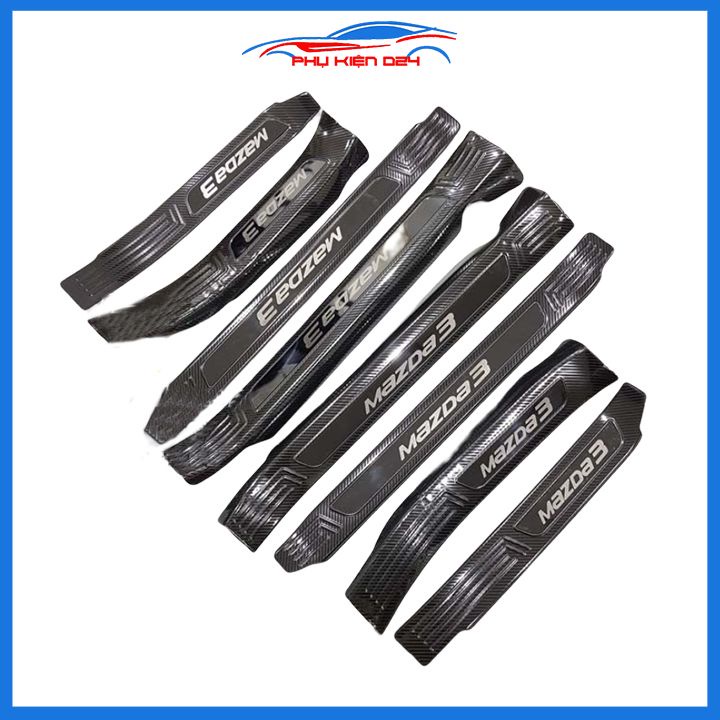Bộ nẹp bước chân trong ngoài vân Cacbon xe Mazda 3 2015-2016-2017-2018-2019 chống trầy làm đẹp ô tô