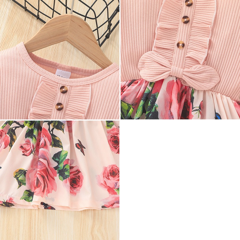 Đầm Hoa Dài Tay Thời Trang Xinh Xắn Dành Cho Bé Gái akku