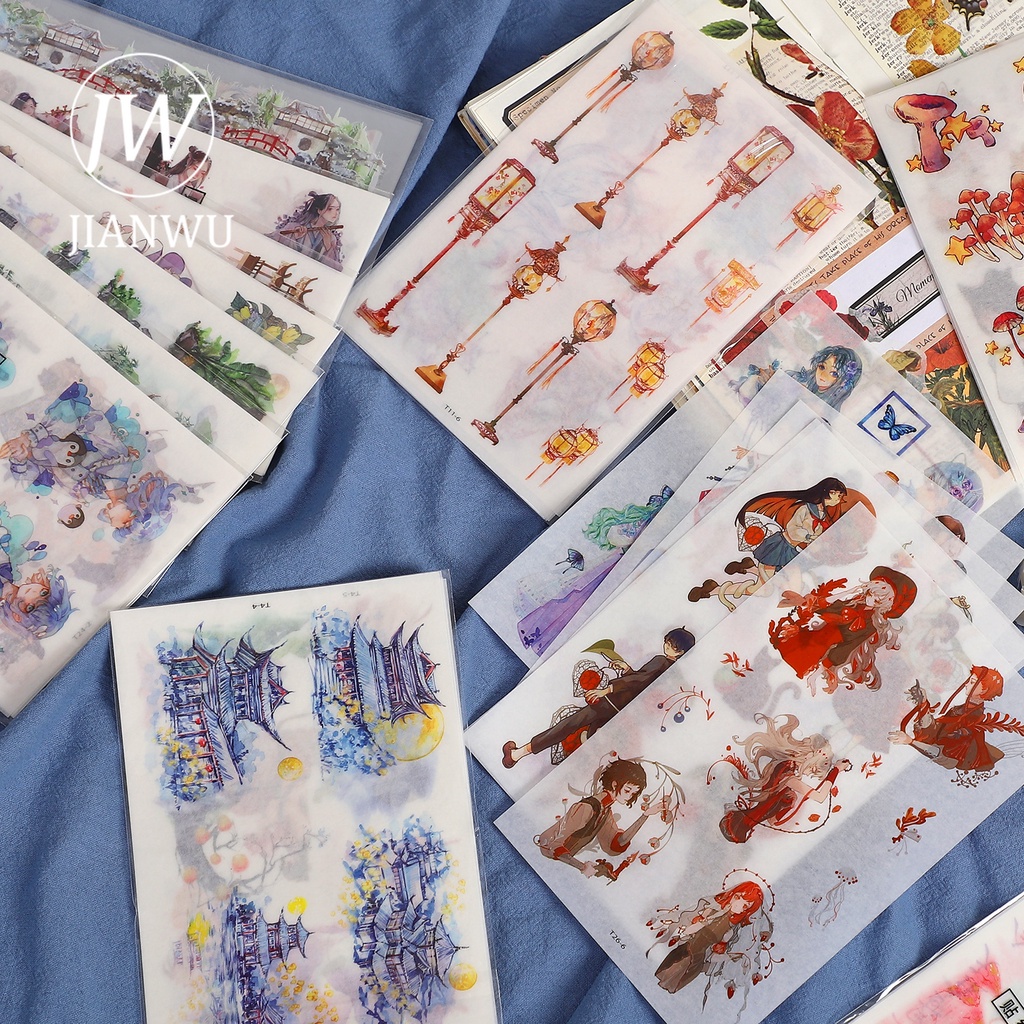 Bộ 6 Miếng Dán Trang Trí Sổ Tay Hình Nhân Vật Hoạt Hình Dễ Thương TZ-RWZJ6