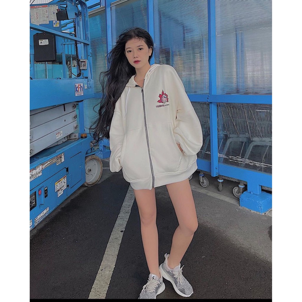 Áo khoác nỉ bông nam nữ form rộng unisex hoạt hình có mũ 🌸 Áo sweater ulzzang màu trắng có khoá kéo🌸 freeship🌸 sale