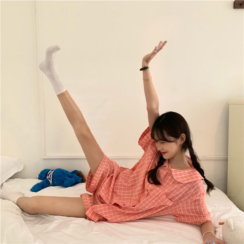 Bộ đồ ngủ ngắn tay họa tiết hoạt hình dễ thương thời trang mùa hè Hàn Quốc dành cho nữ