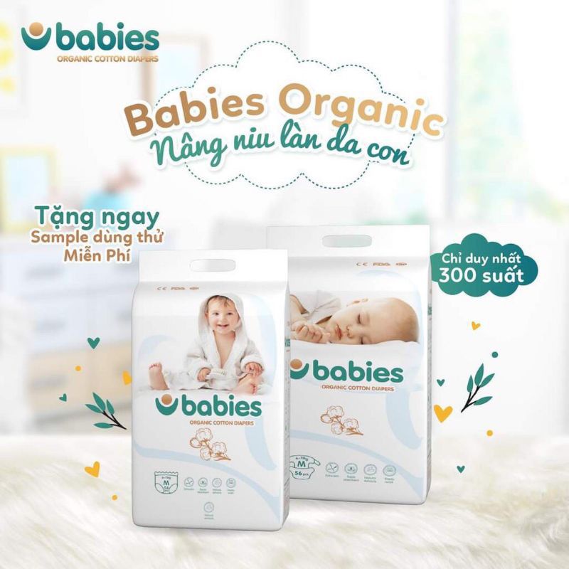 [MUA 2 TăNG 1]BỈM BABIES ORGANIC SIZE S66/M56/L46/M54/L50/XL46/XXL40