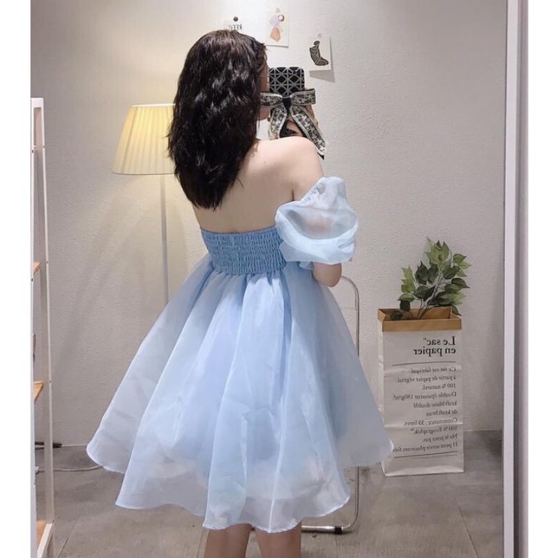 Đầm Xoè Babydoll Tay Phồng Chất Voan Kính