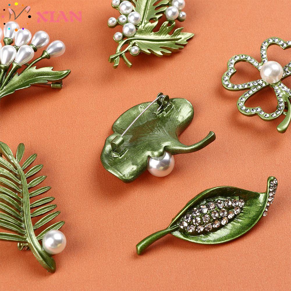 Ghim cài áo kiểu chiếc lá đính ngọc trai giả thời trang dành cho nữ
