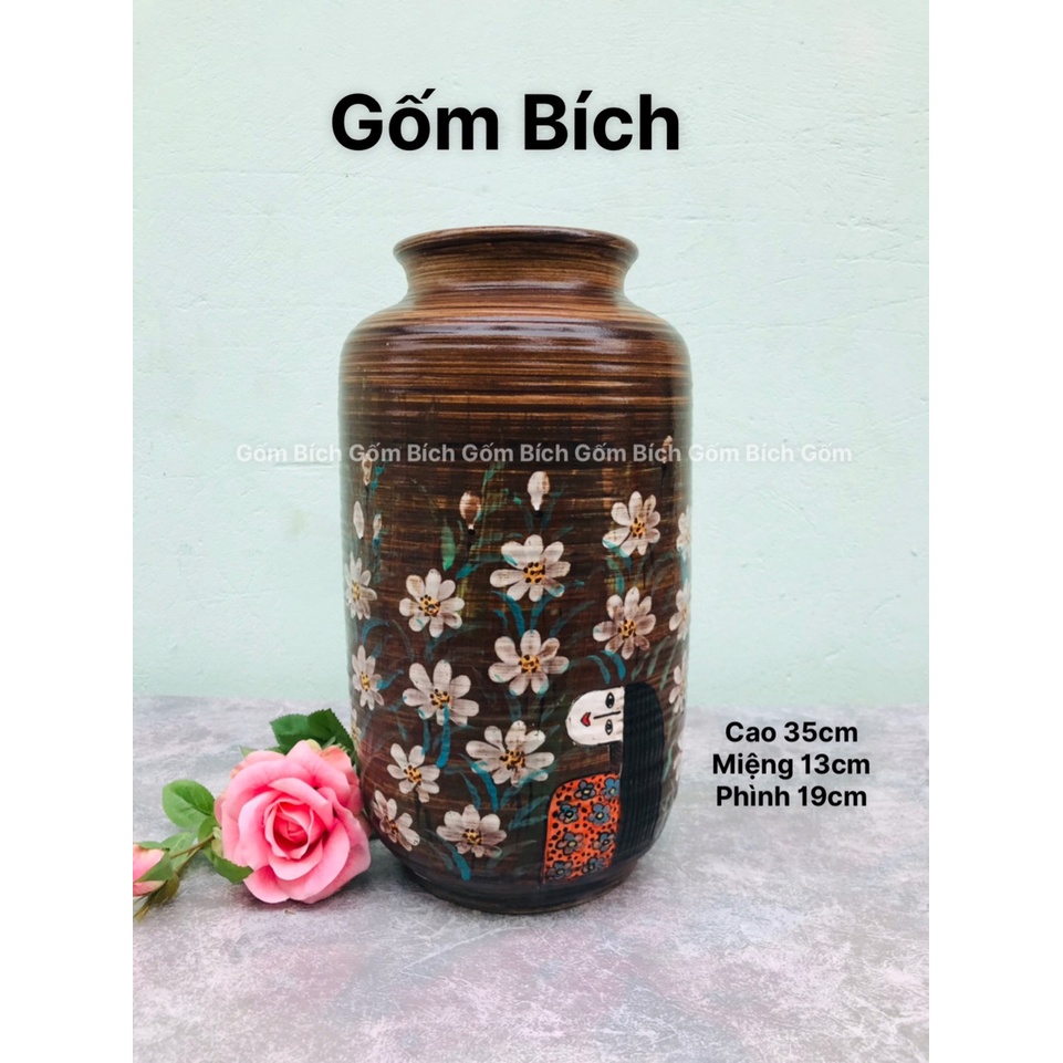 Bình Hoa Lọ Hoa Gốm Dáng Bom Lò Xo Đại Nhiều Mẫu Men Mộc Gốm Sứ Bát Tràng - Gốm Bích