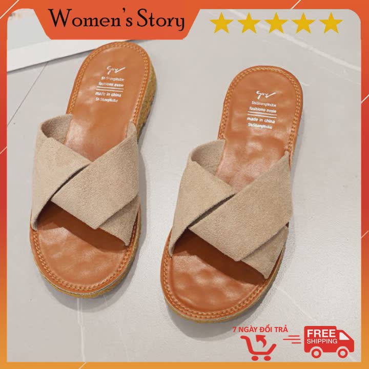 Dép nữ thời trang đi biển đẹp Tặng kèm Mask dưỡng da kiểu dáng sandal dây vải đế bệt cao cấp-Sandal đế bằng