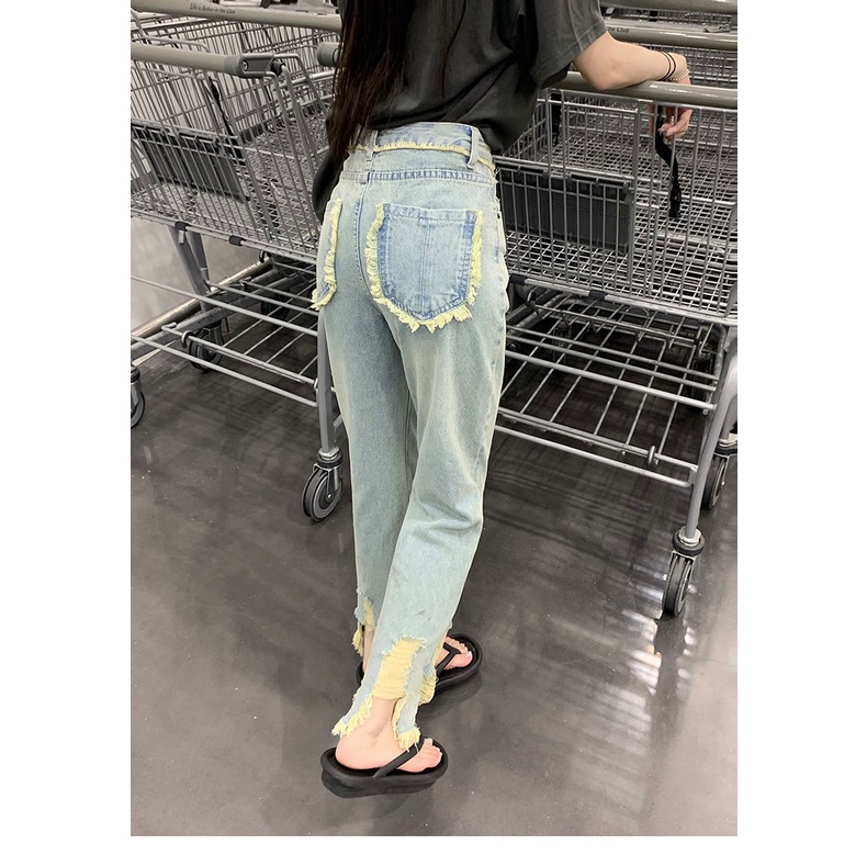 Quần Jeans Nữ Dài Lưng Cao Dáng Rộng Thời Trang Cá Tính