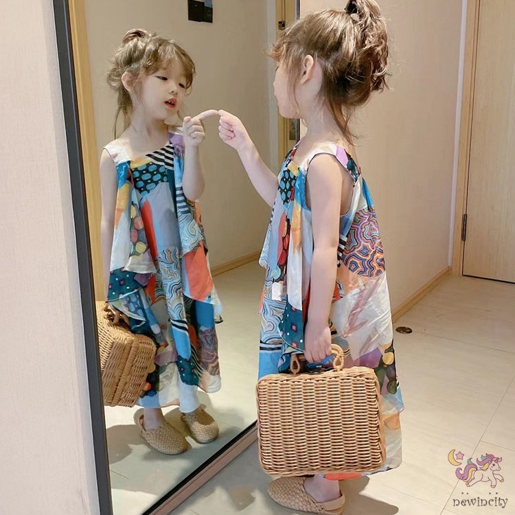 Đầm Sát Nách Đi Biển Phong Cách Bohemian Hàn Quốc Cho Bé Gái