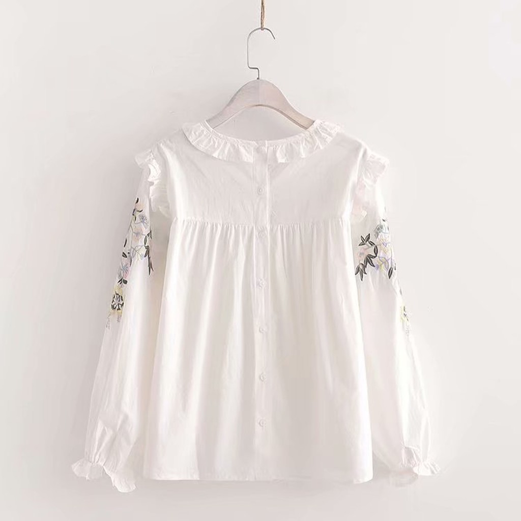 Áo bèo cổ vải kate thêu hoa siêu xinh - maicuteshop