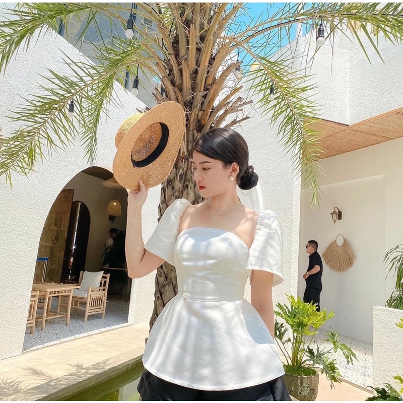 [ẢNH THẬT] ÁO PEPLUM DÁNG BABYDOLL CỔ VUÔNG TAY BỒNG DÂY NƠ LƯNG APCVTB | BigBuy360 - bigbuy360.vn