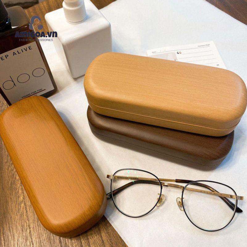 Hộp Đựng Mắt Kính Bằng Da Pu Vân Gỗ Thiết Kế Đơn Giản Thời Trang