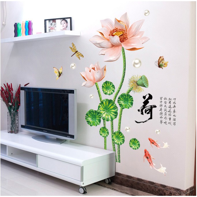 Decal trang trí tường Hoa Sen nở Hồng Nhạt