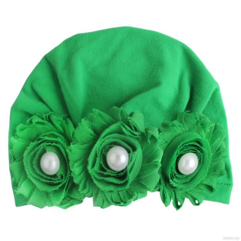 Mũ cotton co dãn đính hoa và ngọc trai cho bé